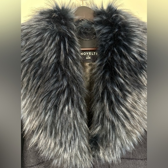 Novelti wool and faux fur trimmed luxurious long coat satin lined size 16 - Picture 4 of 14